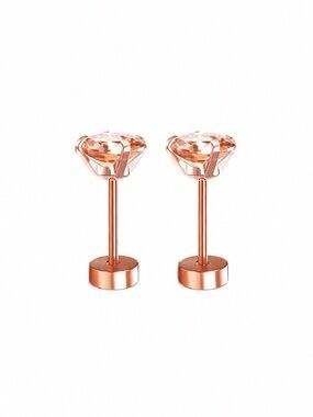 Rose Gold Pink CZ Flat Back Stud Earrings 20G 5mm Stainless Steel